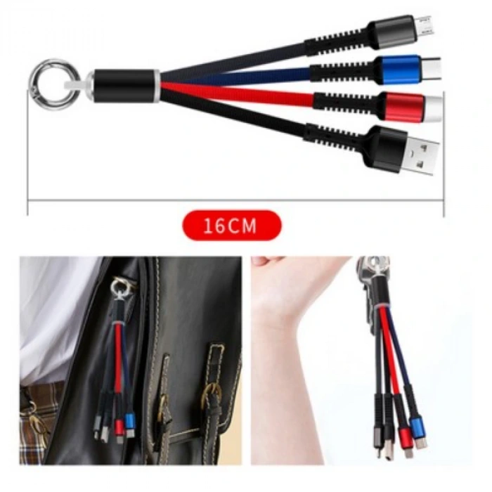 Anahtarlık Çoklu Şarj Kablosu 4 Başlıklı