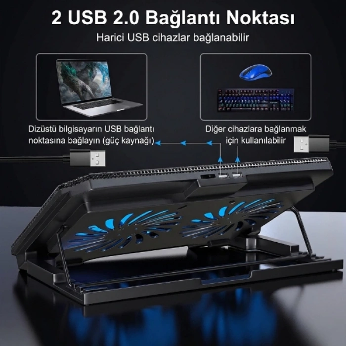 Ayarlanabilir Yükseklik Kademeli Laptop Soğutucu Fan