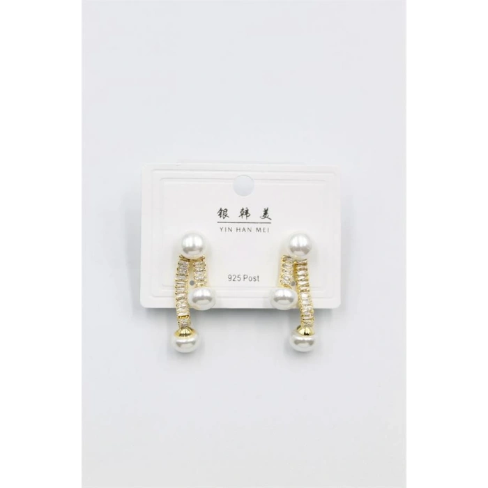 Baget Taşlı İncili Küpe - Altın