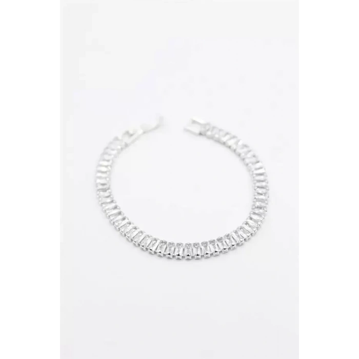 Baget Taşlı Su Yolu Bileklik - Gümüş