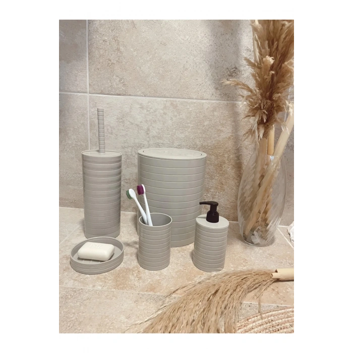 Banyo Seti 5li Krem Çöp Kovası Wc Fırçalık Sıvı Sabunluk Katı Sabunluk