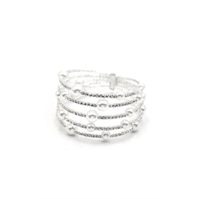 Beş Sıra İncili Su Yolu Bileklik - Gümüş