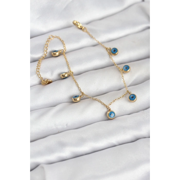 Mey İthalat® 316L Çelik Gold Renk Minimal Nazar Model Kadın Bileklik