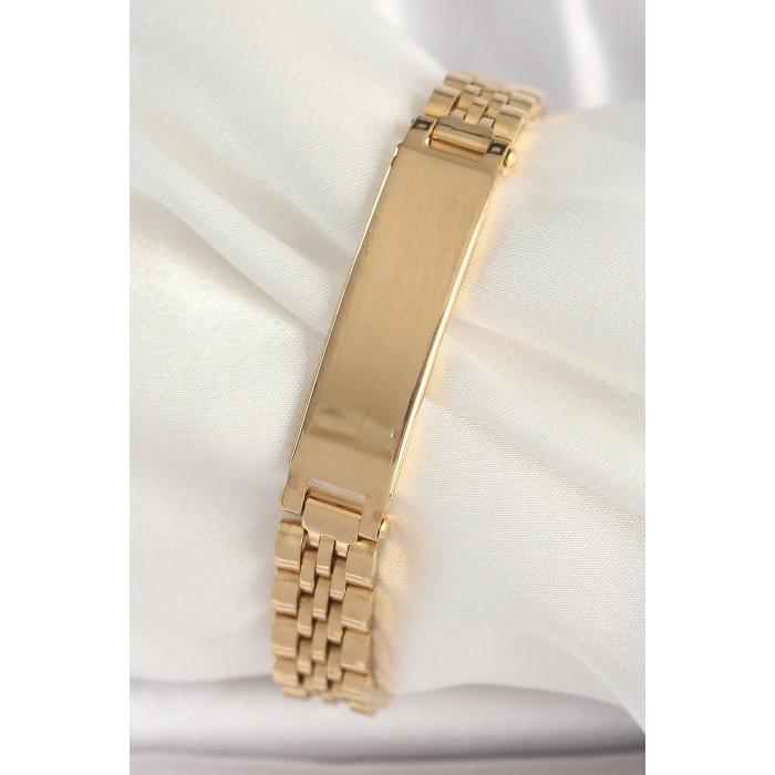 Mey İthalat® 316L Çelik Gold Renk Zincir Künye Model Erkek Bileklik