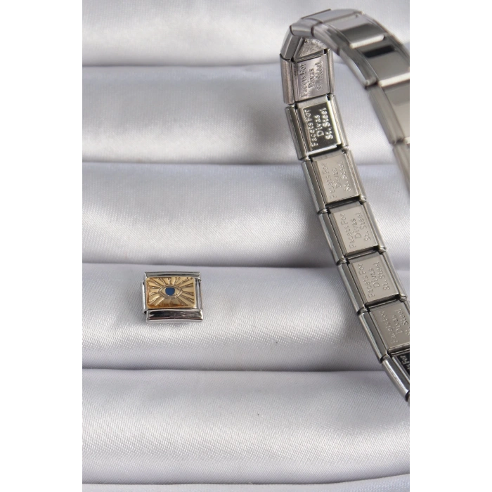 Mey İthalat® 316L Çelik Gümüş Renk Altın Göz İşlemeli Nomination Charm