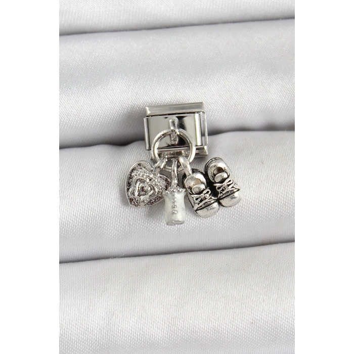 Mey İthalat® 316L Çelik Gümüş Renk Bebek Konsept Nomination Charm