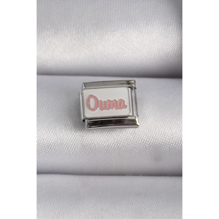 Mey İthalat® 316L Çelik Gümüş Renk Beyaz Pembe Ouma İşlemeli Nomination Charm