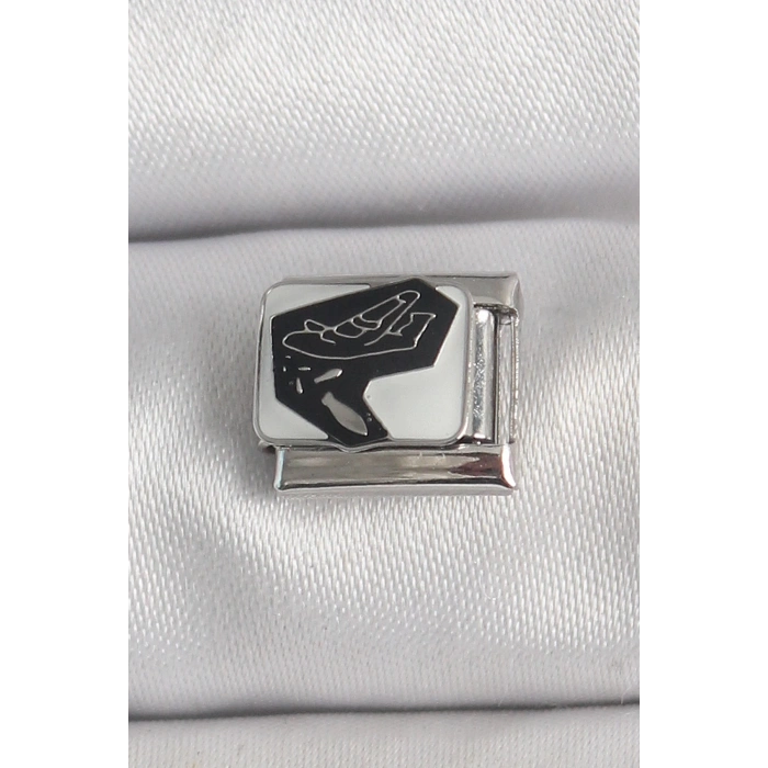 Mey İthalat® 316L Çelik Gümüş Renk Beyaz Siyah Uçak İşlemeli Portre Model Nomination Charm