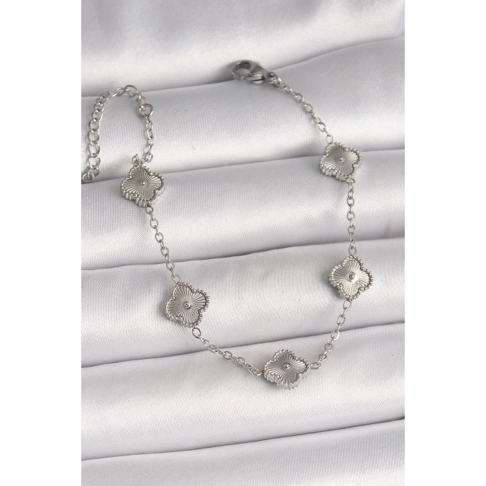 Mey İthalat® 316L Çelik Gümüş Renk İşlemeli Baby Boy Yonca Model Kadın Bileklik