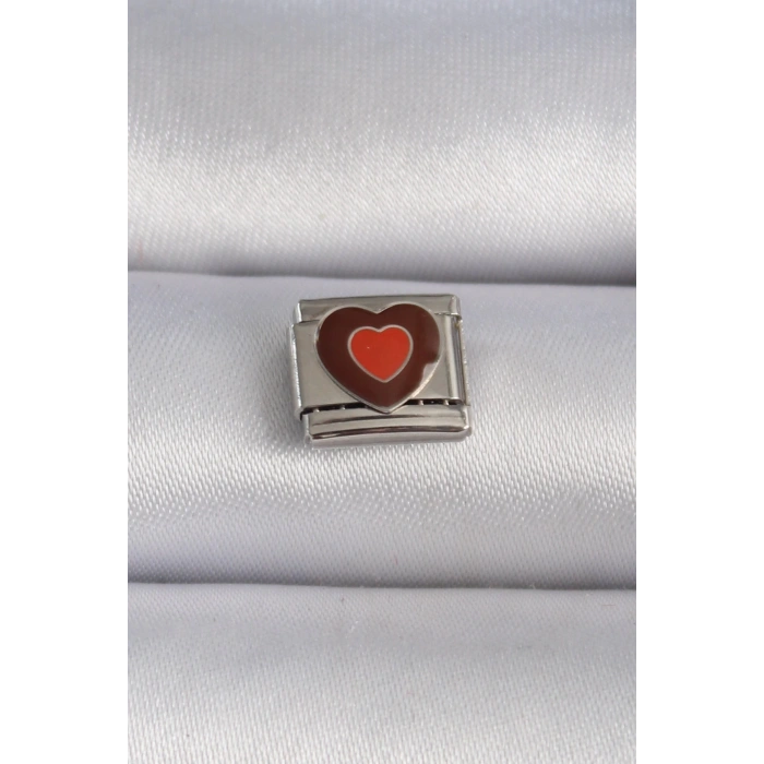 Mey İthalat® 316L Çelik Gümüş Renk Kahverengi Kalp İşlemeli Nomination Charm