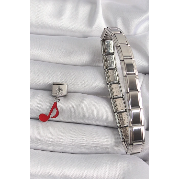 Mey İthalat® 316L Çelik Gümüş Renk Kırmızı Nota Model Nomination Charm