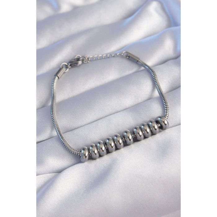 Mey İthalat® 316L Çelik Gümüş Renk Oval Figürlü Bileklik