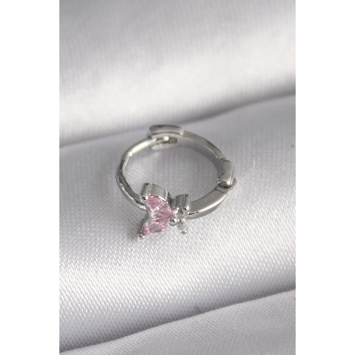 BFS 316L Çelik Gümüş Renk Pembe Zirkon Taşlı Kelebek Model Tragus Piercing