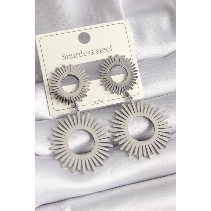 BFS 316L Çelik Gümüş Renk Sallantı Güneş Model Kadın Küpe