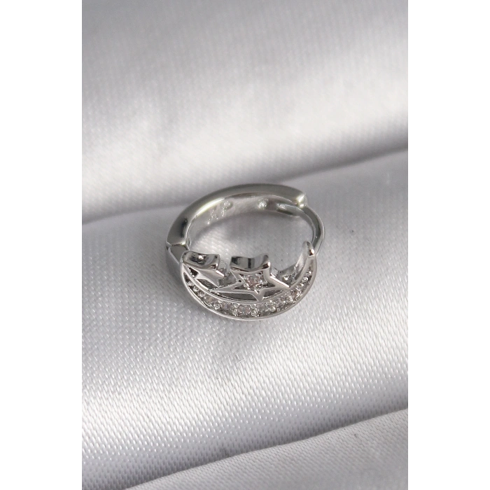 BFS 316L Çelik Gümüş Renk Zirkon Taşlı Ay Yıldız Model Tragus Piercing