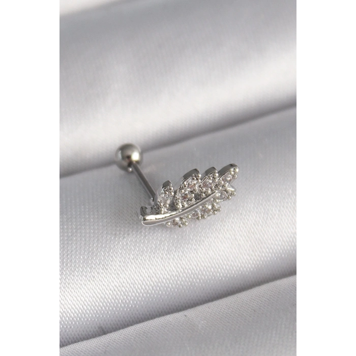 BFS 316L Çelik Gümüş Renk Zirkon Taşlı Dal Tragus Piercing