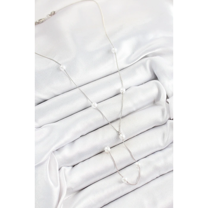 BFS 316L Çelik İnci Figürlü Y Model Gümüş Renk Kadın Kolye