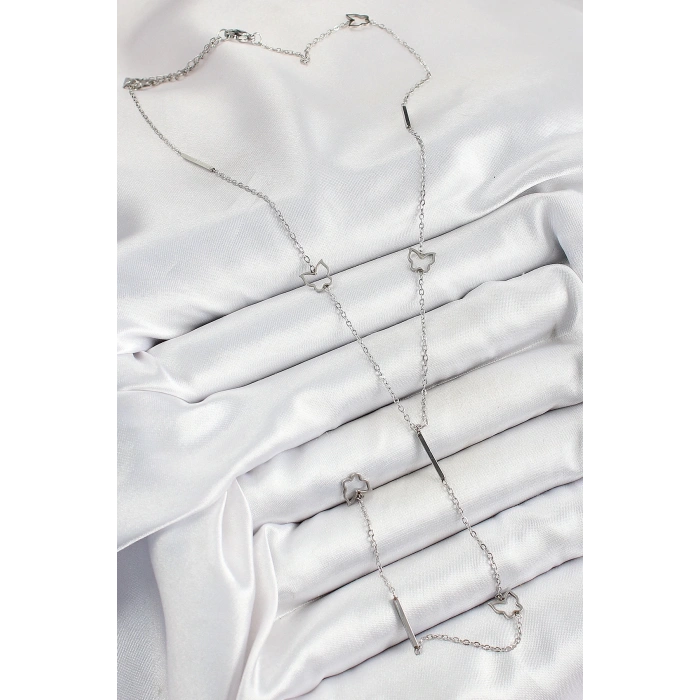 BFS 316L Çelik Kelebek Figürlü Y Model Gümüş Renk Kadın Kolye