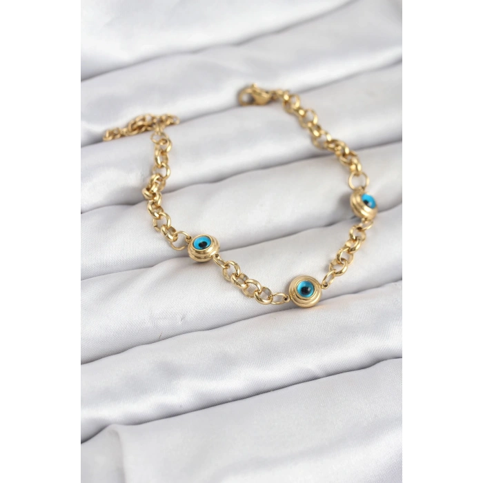 Mey İthalat® 316L Çelik Nazar Model Gold Renk Kadın Bileklik