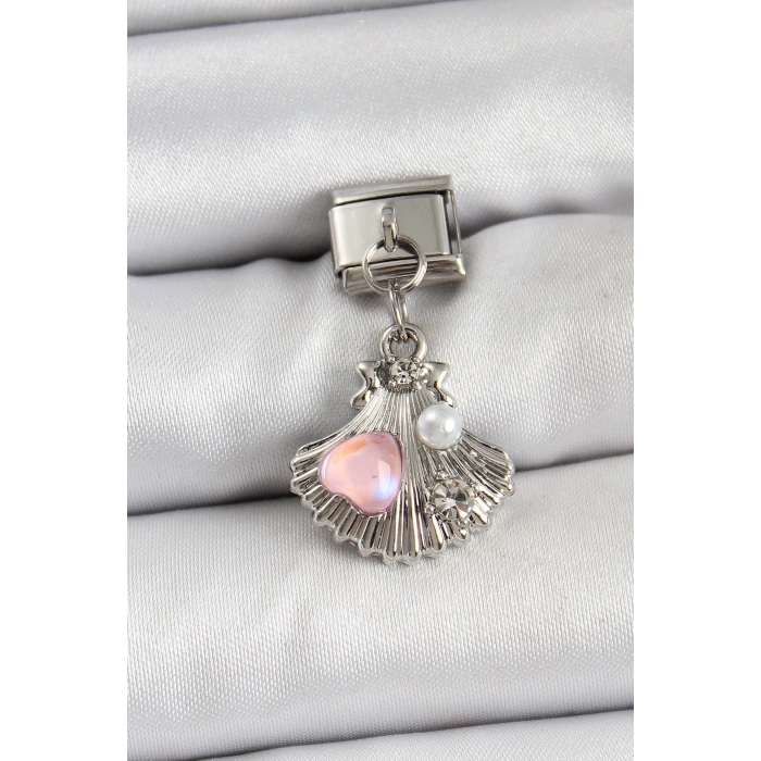 Mey İthalat® 316L Çelik Sallantılı İnci Detaylı İstiridye Model Gümüş Renk Nomination Charm