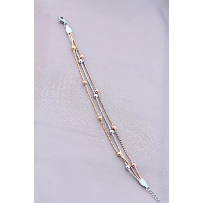 Mey İthalat® 316L Kararmaz Çelik Gümüş Renk Top Zincirli Kadın Bileklik