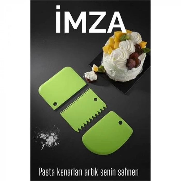 BFS 3’lü Dekoratif Şekillendirme Aparatı Hamur Pasta Kesici Kazıma  (Düz, Dişli, Kavisli)