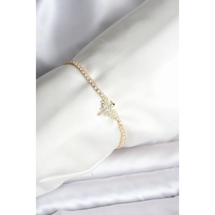 Mey İthalat® Anka Kuşu Model Zirkon Taşlı Gold Renk Pirinç Su Yolu Kadın Bileklik