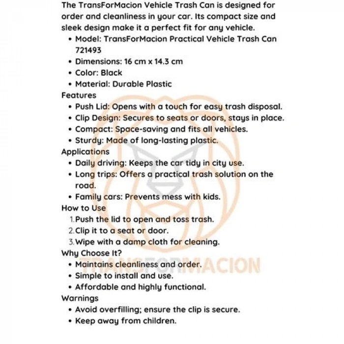 BFS  Araç Çöp Kovası Pratik