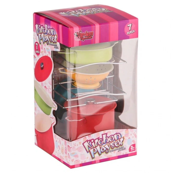 BFS   ATF-683G-5 Renkli Raflı Emaye Tencere Tava  Seti 7 Parça -Vardem Oyuncak