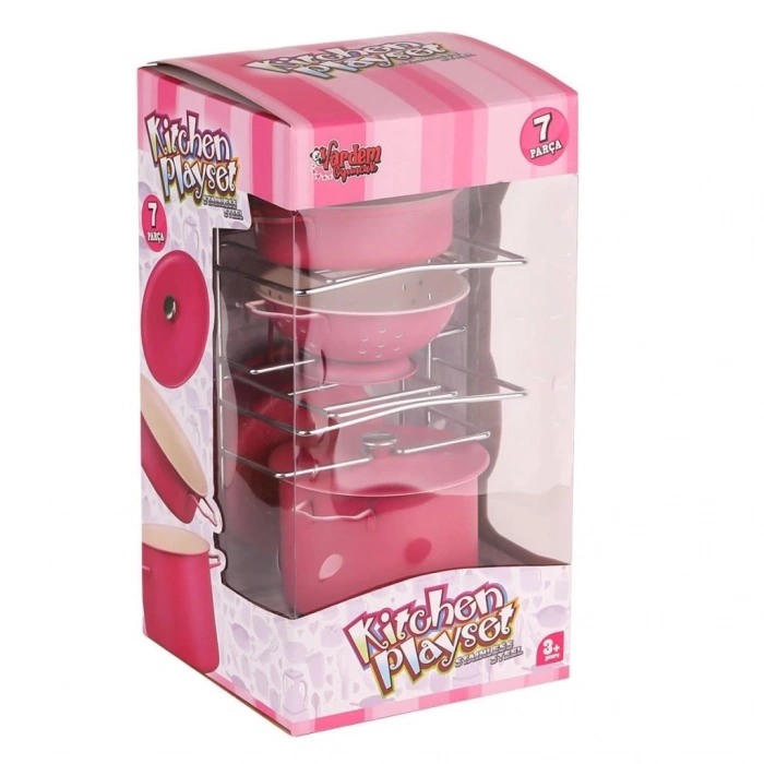 BFS   ATF-683G-6 Raflı Pembe Emaye Tencere Tava Seti 7 Parça -Vardem