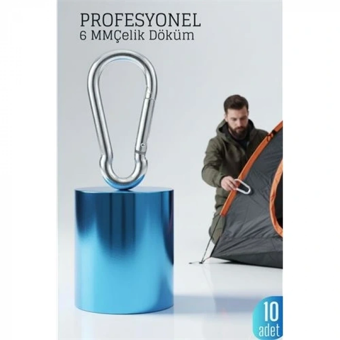 BFS Çelik Yan Açılır 10 LU Karabina - 6 mm Kamp, Tırmanış ve Günlük Kullanım İçin Güvenli Kilit