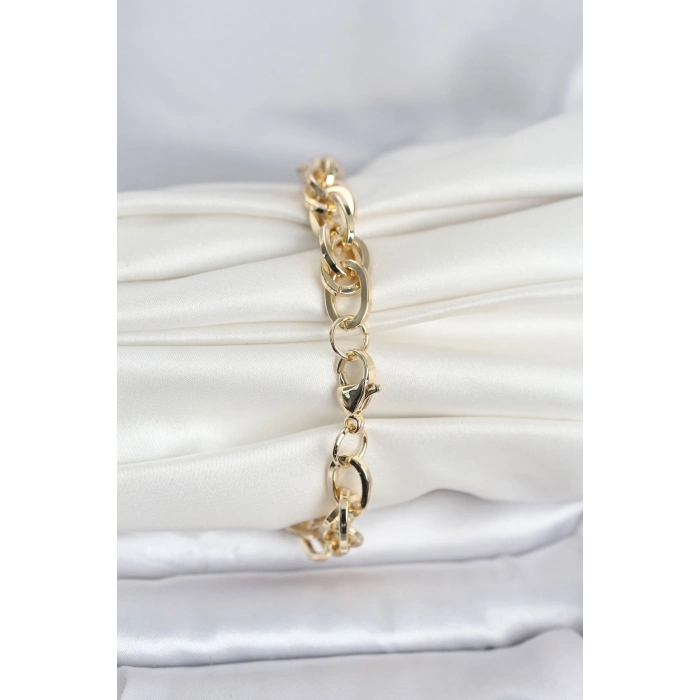 Mey İthalat® CM 14K Gold Renk Kalın Burgu Zincirli Model Kadın Bileklik