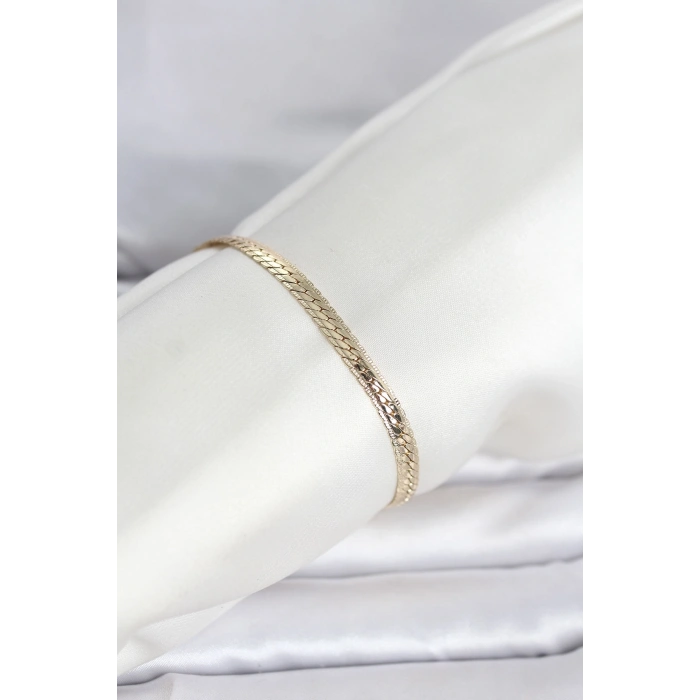 Mey İthalat® CM 14K Gold Renk Lazerli Yassı Zincir Model Kadın Bileklik