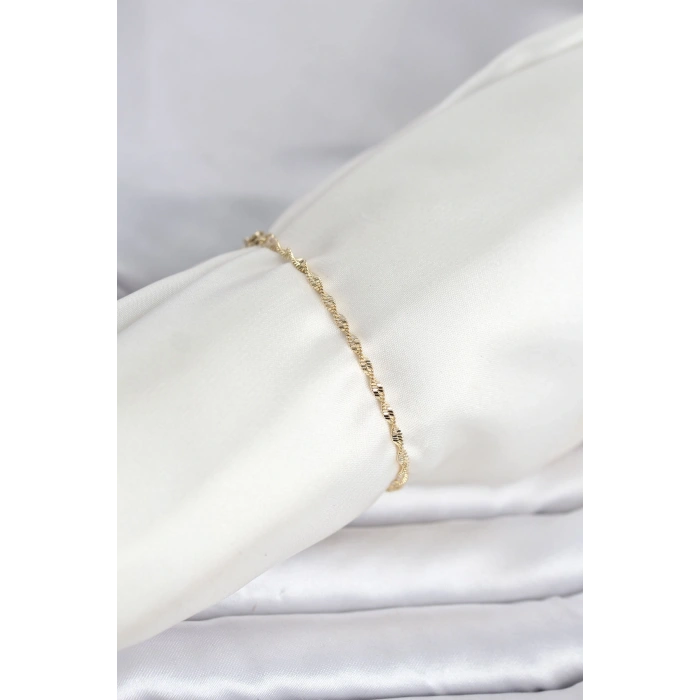 Mey İthalat® CM 14K Gold Renk Yassı Ezme Burgu Model Kadın Bileklik