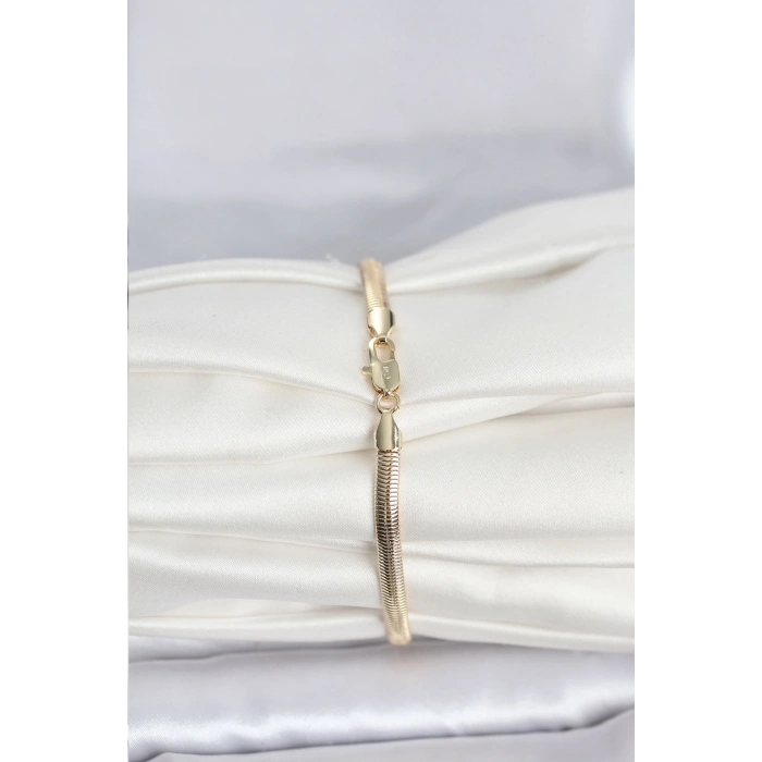 Mey İthalat® CM 14K Gold Renk Yassı Yılan Zincir Model Kadın Bileklik
