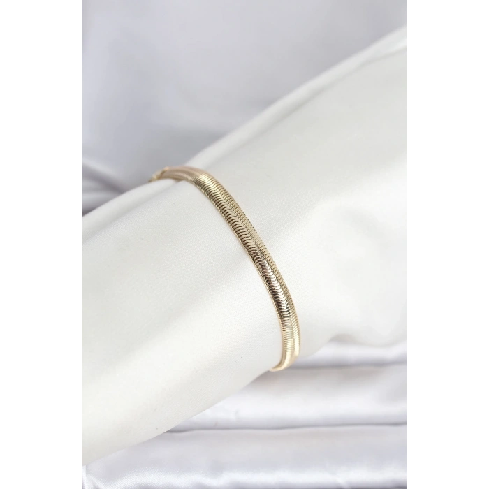 Mey İthalat® CM 14K Gold Renk Yassı Zincir Yılan Model Kadın Bileklik