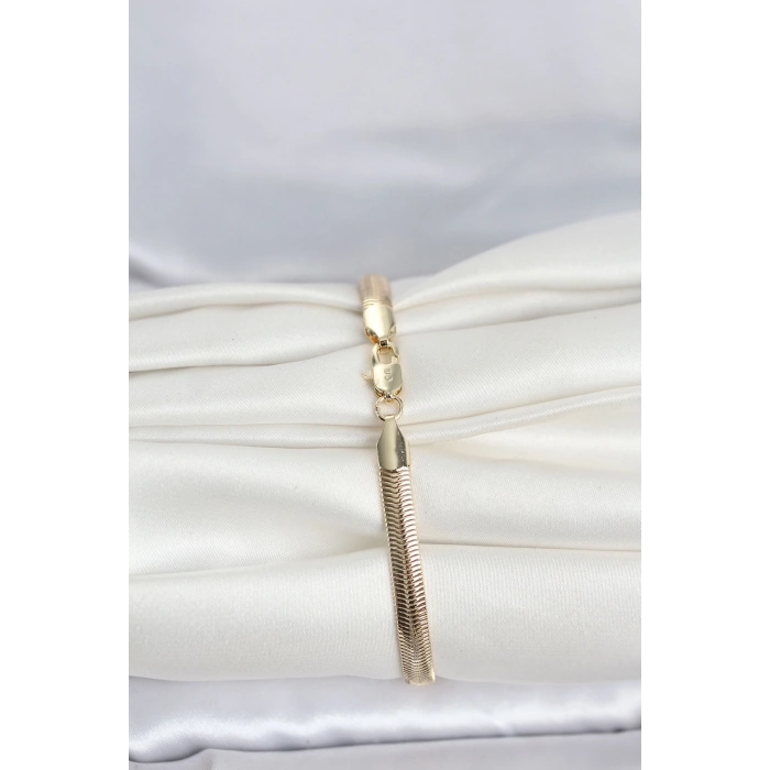 Mey İthalat® CM 14K Gold Renk Yassı Zincir Yılan Model Kadın Bileklik