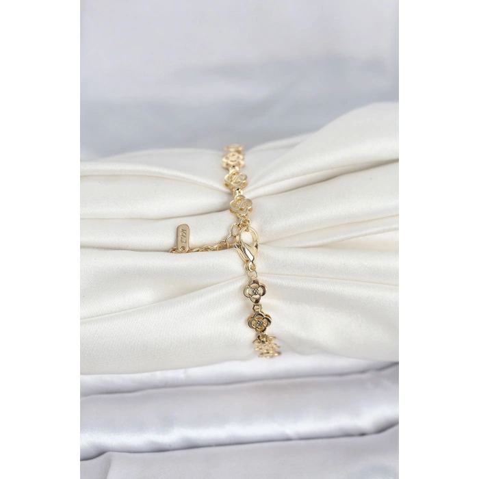 Mey İthalat® CM 14K Gold Renk Yonca Model Kadın Bileklik