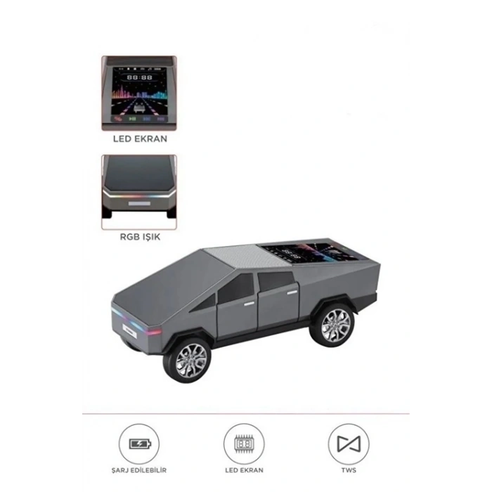 BFS D68 Cyber Model Araba Tasarımlı Bluetooth Hoparlör 15w Güçlü Ses Rgb Led /tws/usb Gri