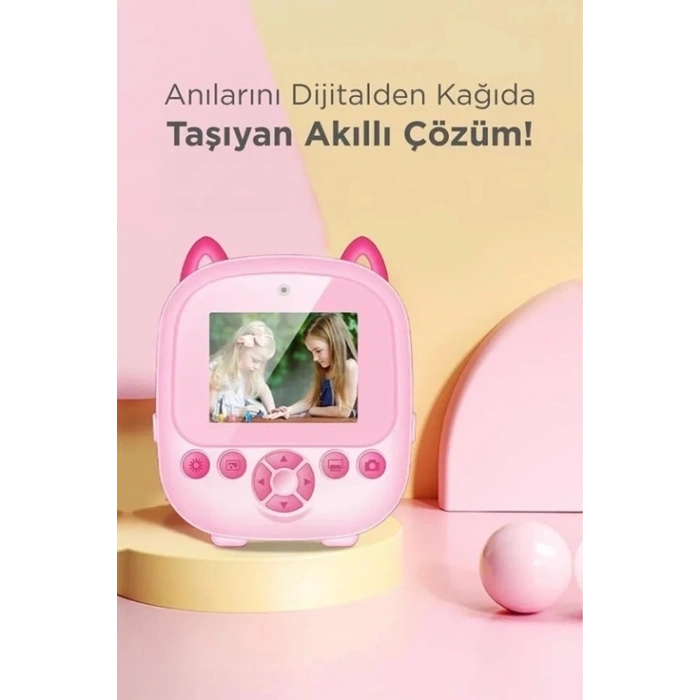 BFS Dijital Video Fotoğraf App Destekli Çocuk Kamerası Termal Resim Kağıt Baskılı Yazıcı Pembe