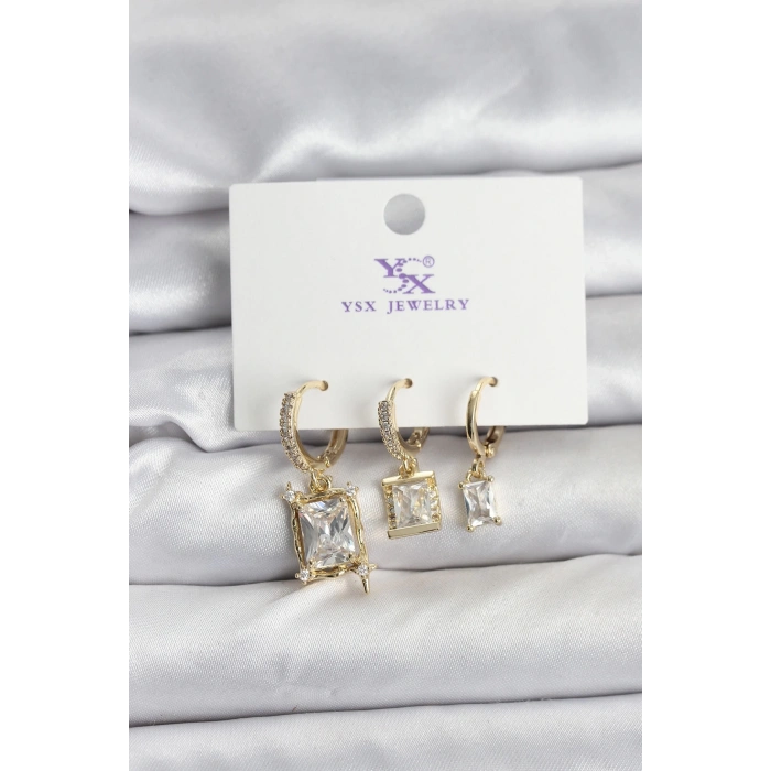 Mey İthalat® Gold Renk Zirkon Taşlı Kadın Küpe