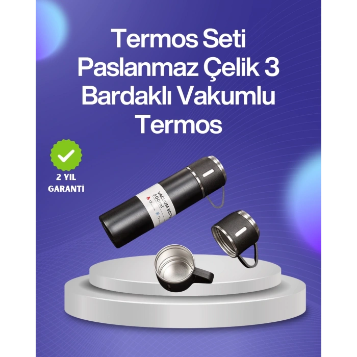 BFS Isıyı Uzun Süre Koruyan 500 ml Termos Seti | Çelik Gövde, 2 Bardaklı, Hediye Kutulu