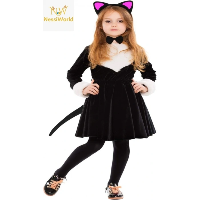 BFS Kedi Kulak Taç Kuyruk ve Papyon 3 lü Set Çocuk Boy Fuşya Renk