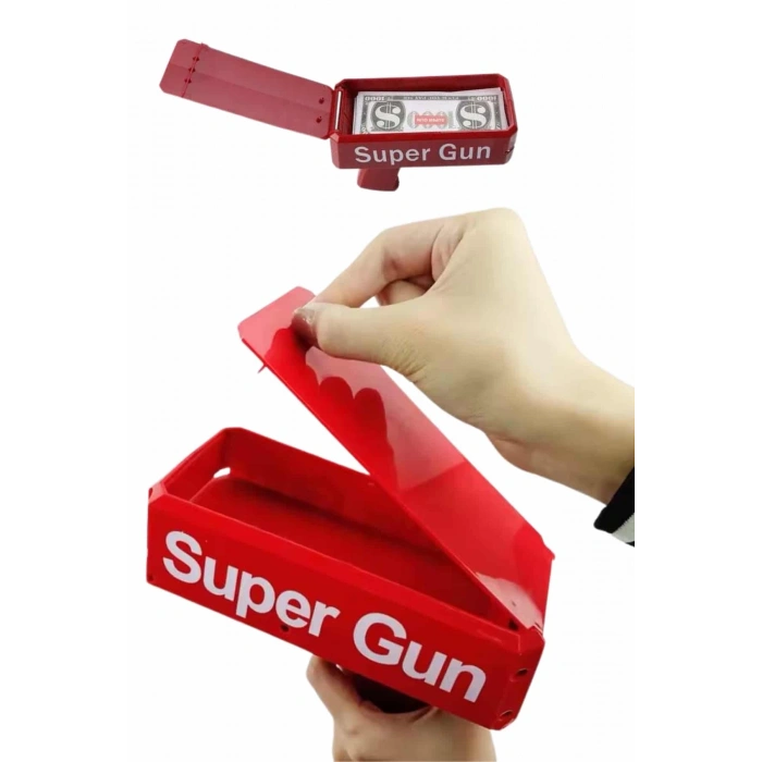 BFS Kırmızı Parti Oyuncağı Para Saçma Fırlatma Tabancası Makinesi Super Money
