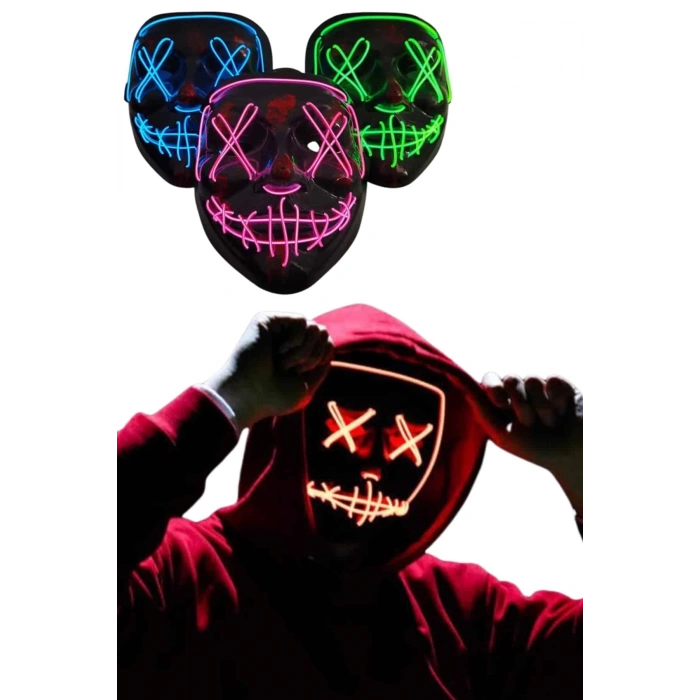 BFS Led Işıklı Neon Maske Cadılar Bayramı Maskesi Korkunç Korku Maskesi