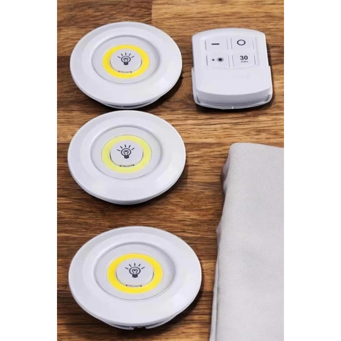 BFS Led Lamba 3lü Uzaktan Kumandalı Yapışkanlı Beyaz Işık