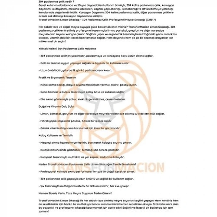 BFS Limon Sıkacağı 304 Paslanmaz Çelik Meyve Sıkacağı  Profesyonel