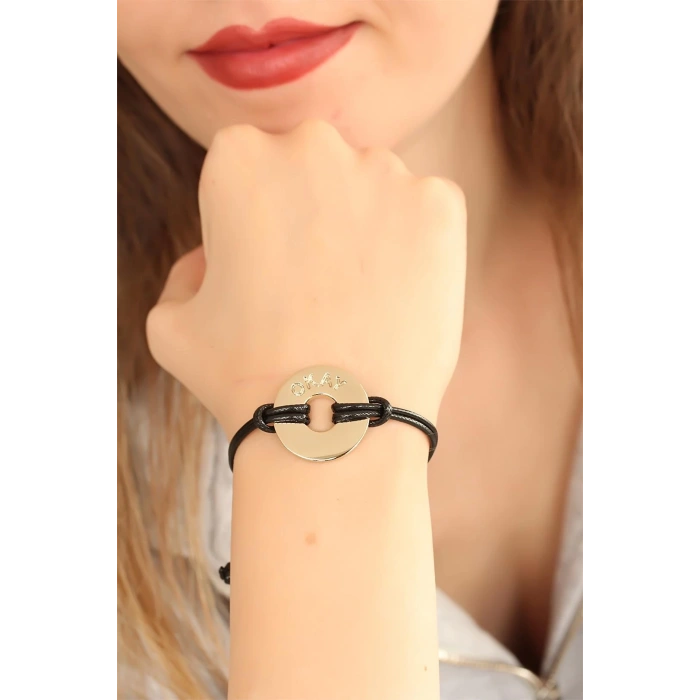 Mey İthalat® OKAY (İyi) Siyah Deri İpli Unisex Mood Bileklik