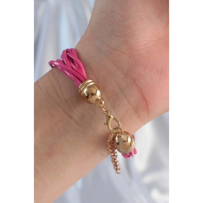 Mey İthalat® Pembe Renk Zirkon Taşlı İpli Çoklu Bileklik