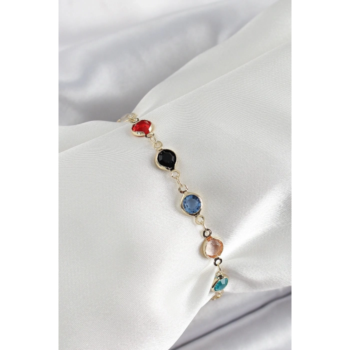 Mey İthalat® Pirinç Asorti Model Gold Renk Zirkon Taşlı Kadın Bileklik